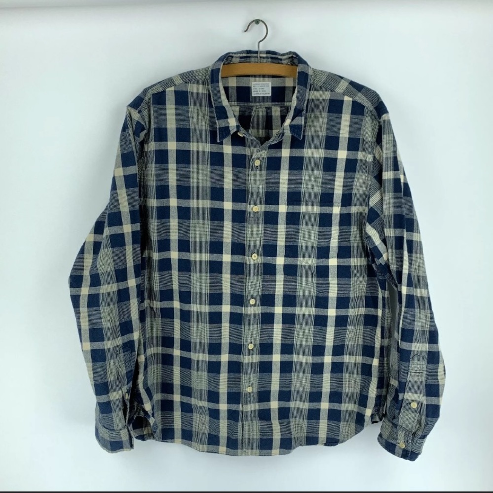 J CREW Button Front Shirt Mens Blue XL Workwear